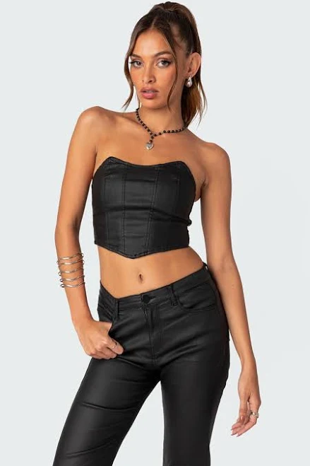 top Luna Faux Leather Stretch Corset edikted $18