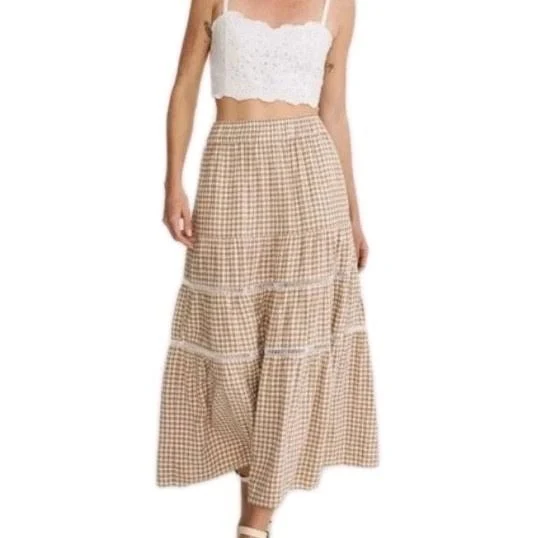 skirt Madewell Linen-blend Teired Maxi Skirt Gingham Check Neutral Boho eBay - fancyfindsonline $40