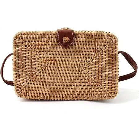 bag Mini Rattan Cross-body Bag with Faux Leather Strap Walmart - QiXinKu $33.53