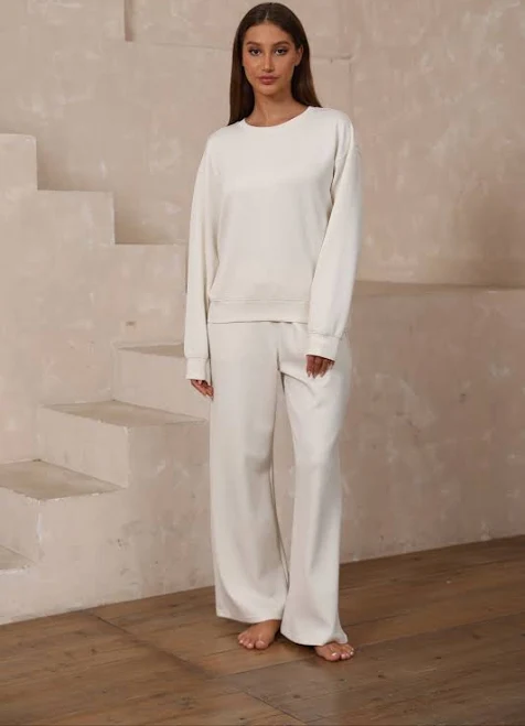 matching set Modal Soft Crew Neck Sweatshirt & Pants 2-Piece Set Moshita $130