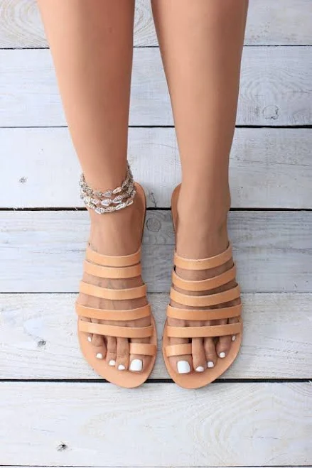 shoes Natural Leather Slide Sandals | Toe Ring, 5-Strap Minimal Flat, Handmade in Greece | Serifos Etsy - GreekLeatherLab $60.36