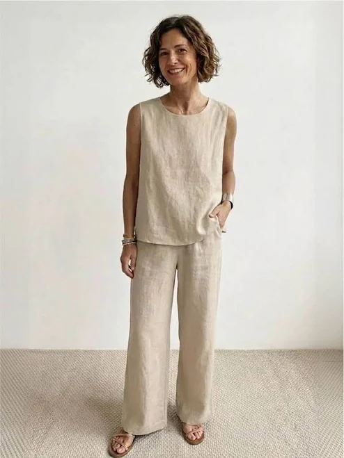 outfits Olivia Women's Sleeveless Tank Top and Wide-Leg Pants Set Mayberry $62.95
