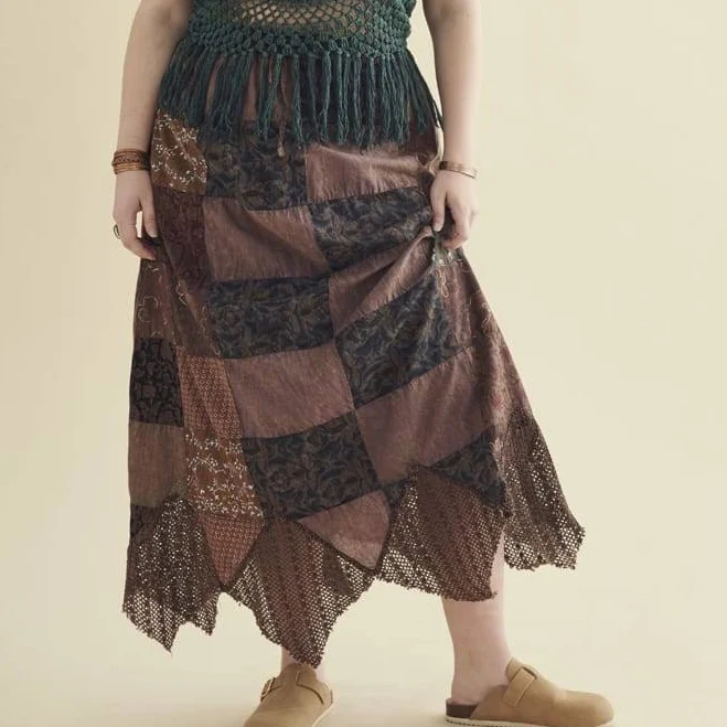 skirt Overdyed Assorted Patchwork Maxi Skirt Earthbound Trading Company $21.96