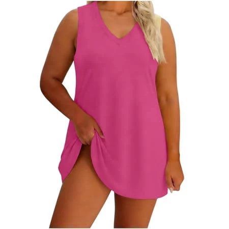 bodycon dress Pounoo Womens Dresses V Neck Sleeveless Bodycon Loose Fit Breathable Stretchy Pullovers Casual Daily Blouses Simple Vacation Style Gift, Women's, Size Walmart - Pounoo $9.99