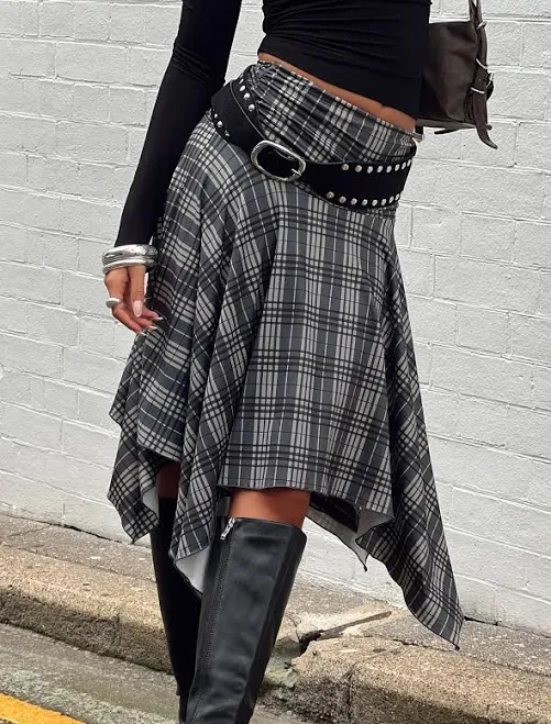 skirt Princess Polly Asymmetrical Check Midi Skirt Princess Polly US $65