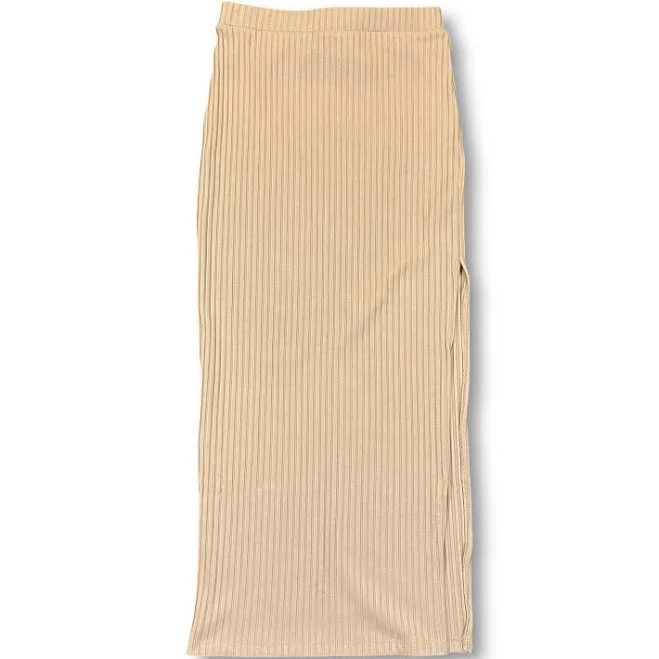 skirt Princess Polly Beige Ribbed Knit Midi Skirt With Side Slit Womens 2 eBay - keagans-collection $14.99