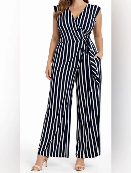 jumpsuit Ralph Lauren Pants & Jumpsuits | Ralph Lauren Navy And White Vertical-Stripe Wide-Leg Jumpsuit | Color: Blue/White | Size: M | Daisyn_Closet's Closet Poshmark $63