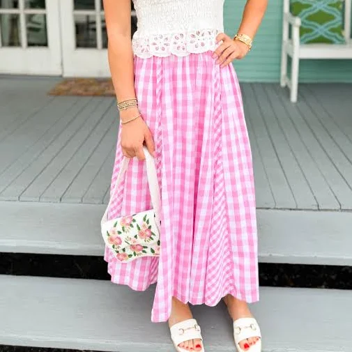 skirt Saria Gingham Midi Skirt Jewels Clothing and Accessories $68
