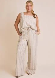 matching set Sleeveless Top & Wide Leg Pant Set - CREAM-NAVY STRIPE / 1X Lola's on 3rd $92