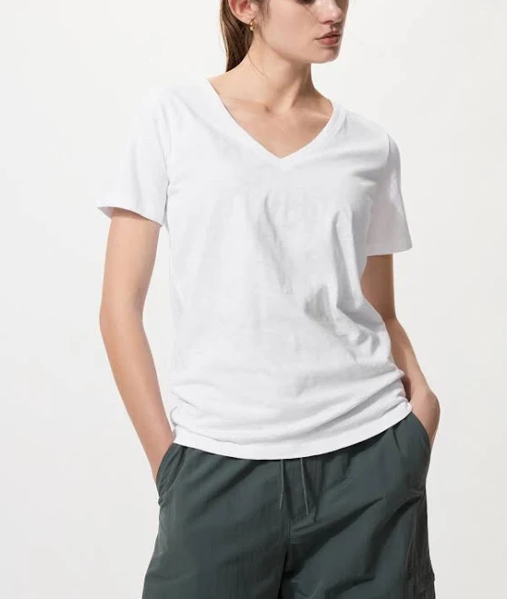 top UNIQLO Women's Slub Cotton V-Neck T-Shirt Uniqlo $19.9