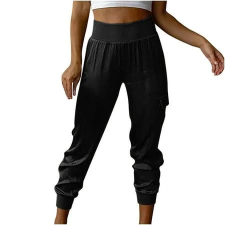 pants Women's Casual Elastic High Waist Satin Jogger Pants with Pockets Walmart - zfhfof $20.69