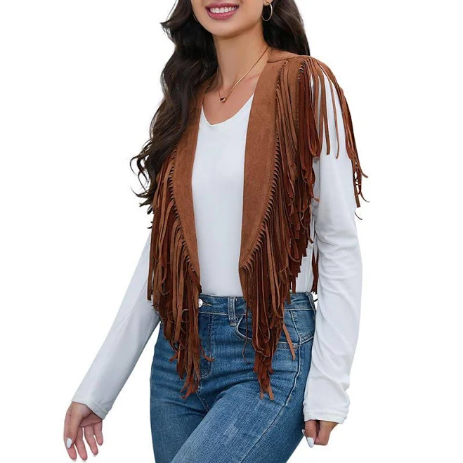 outerwear Women's Fringe Vest 70s Western Hippie Faux Suede Sleeveless Costume Fringe Waistcoat, Size: XXL, Brown Kohl's $27.89