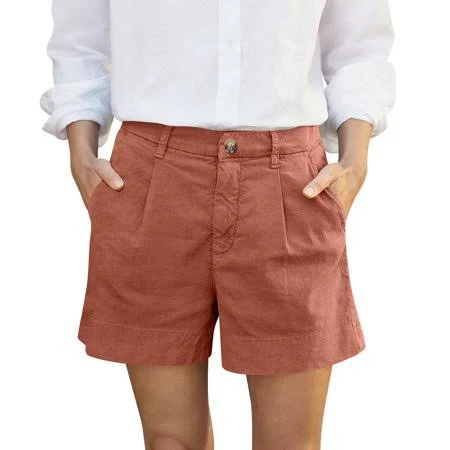 shorts Women's High-Rise Pleated Cotton Linen Shorts with Rear Pockets Walmart - Haiju li $11.98