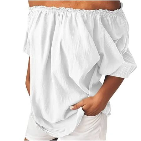 top Women's Off The Shoulder Linen Short Sleeve Top Walmart - Tumotour $11.98