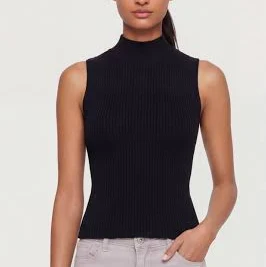 top Womens Ribbed Knit Sleeveless Mock Neck Top, Black, Size L - Rainbow Shops Rainbow Shops $7.49