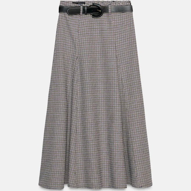 skirt Zara Plaid Midi Skirt with Belt Zara USA $79.9