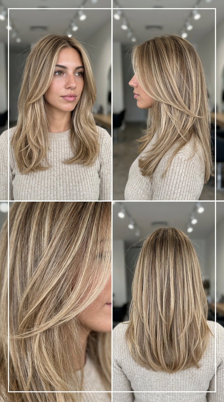long sandy beige balayage with neutral undertones, AirTouch technique, soft layers — effortless summer hair