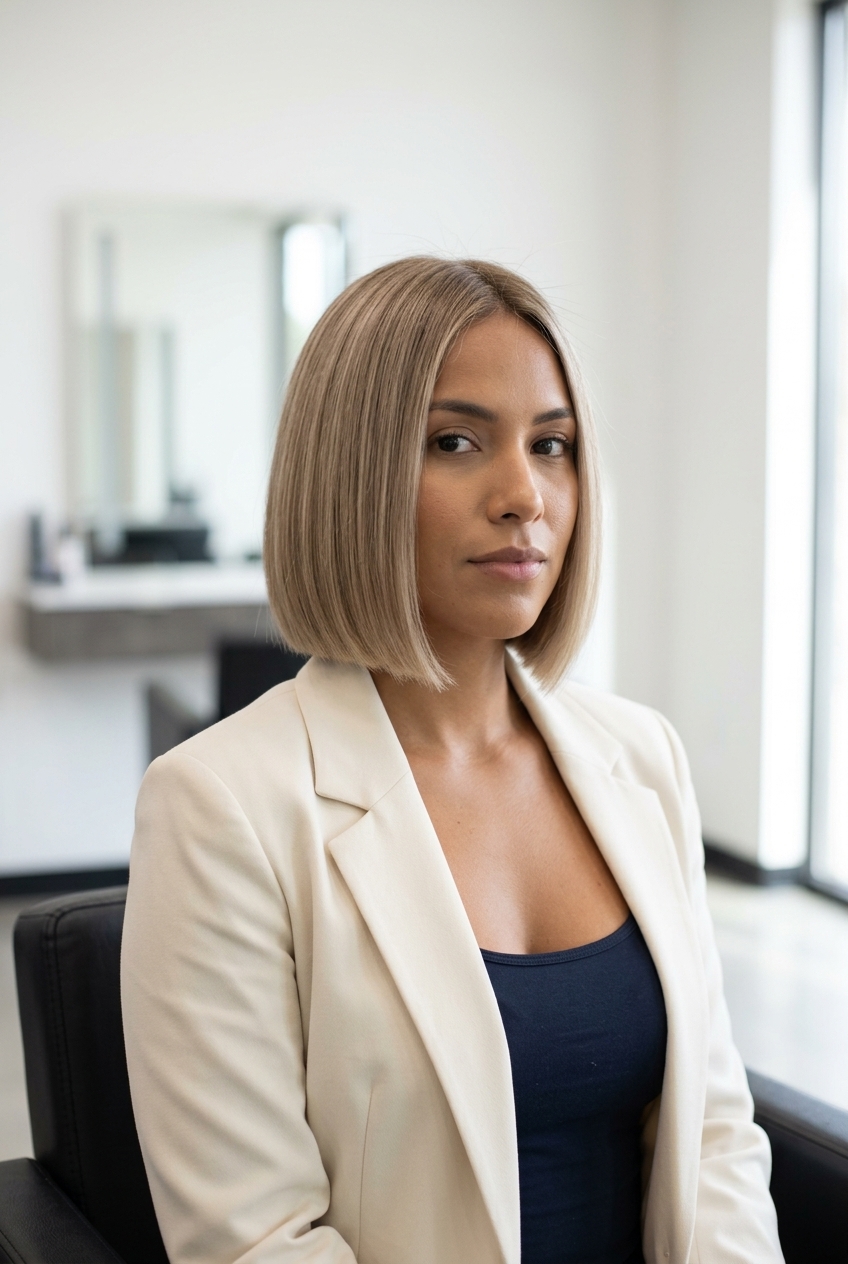 short italian bob haircut in sandy blonde with beige toner and root smudge for summer 2026