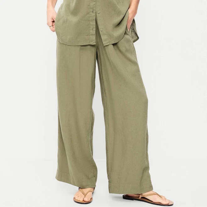 Old Navy Women's High-Waisted Linen-Blend Super Wide-Leg Pants