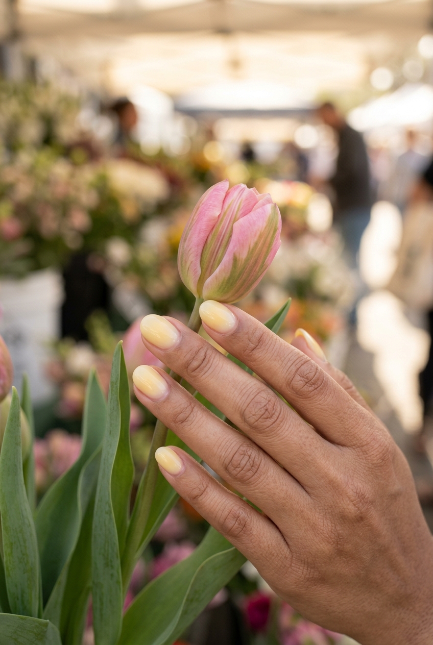 Short round summer nails 2026: Clean-girl butter yellow subtle aura glow for daily wear.
