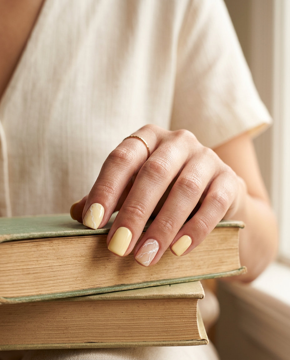 Butter Marble Nails 2026 - Artistic Summer Style Soft Butter Marble Detail simple short summer nails 2026 for daily, work, or casual weekends. Sophisticated and artistic.