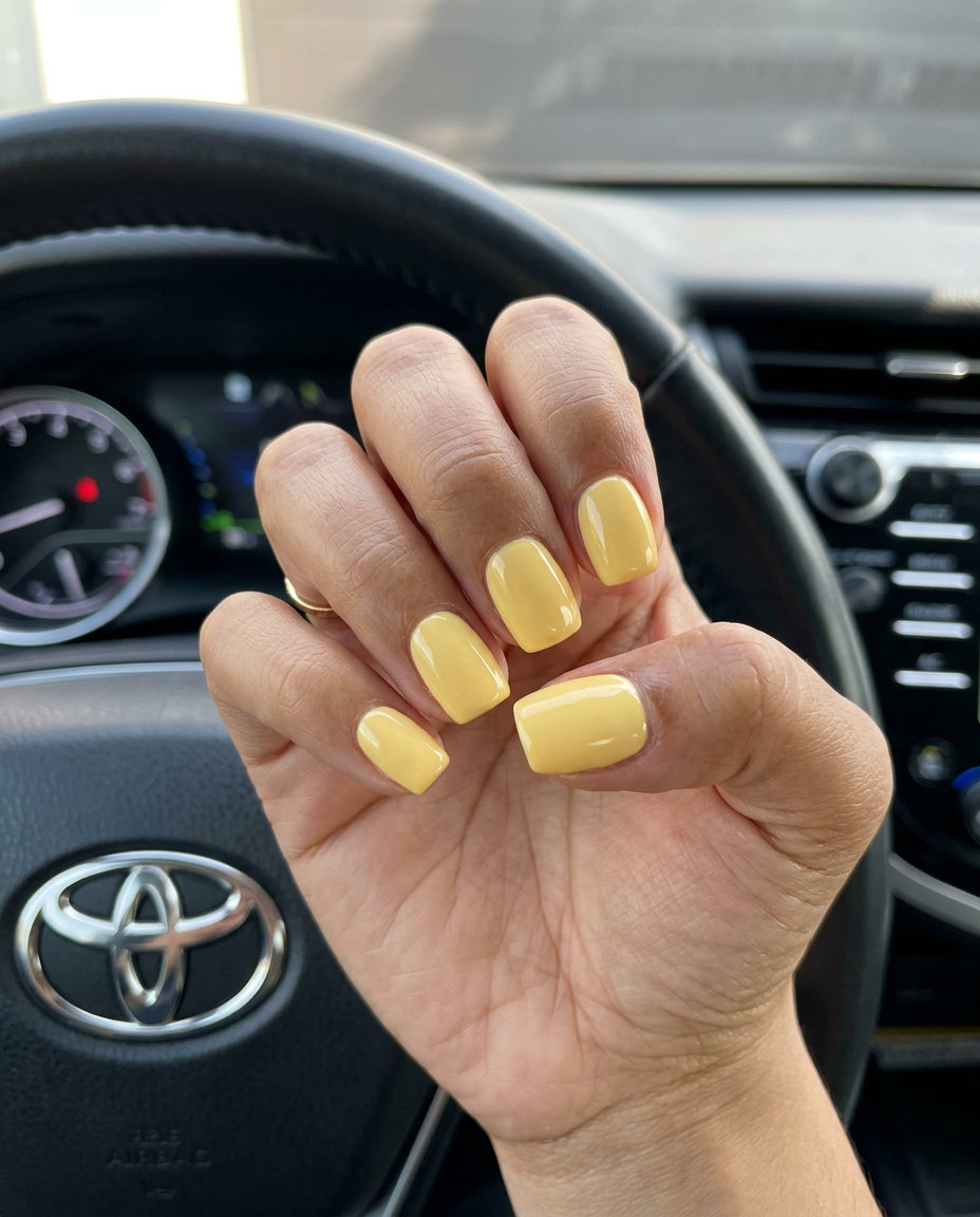 Sunshine Accent Nails 2026 - Cheerful Summer Style Sunshine Accent Nail simple short summer nails 2026 for casual weekends, everyday, or summer brunch. Playful and cheerful.