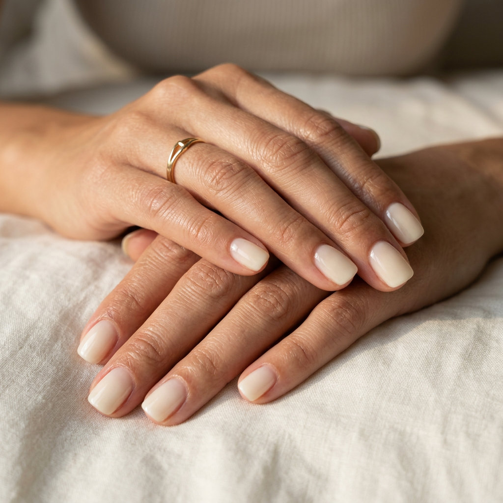Minimalist Ivory Gradient Nails 2026 Ethereal ivory gradient short nails for work, casual, and everyday summer wear. Simple short summer nails 2026.