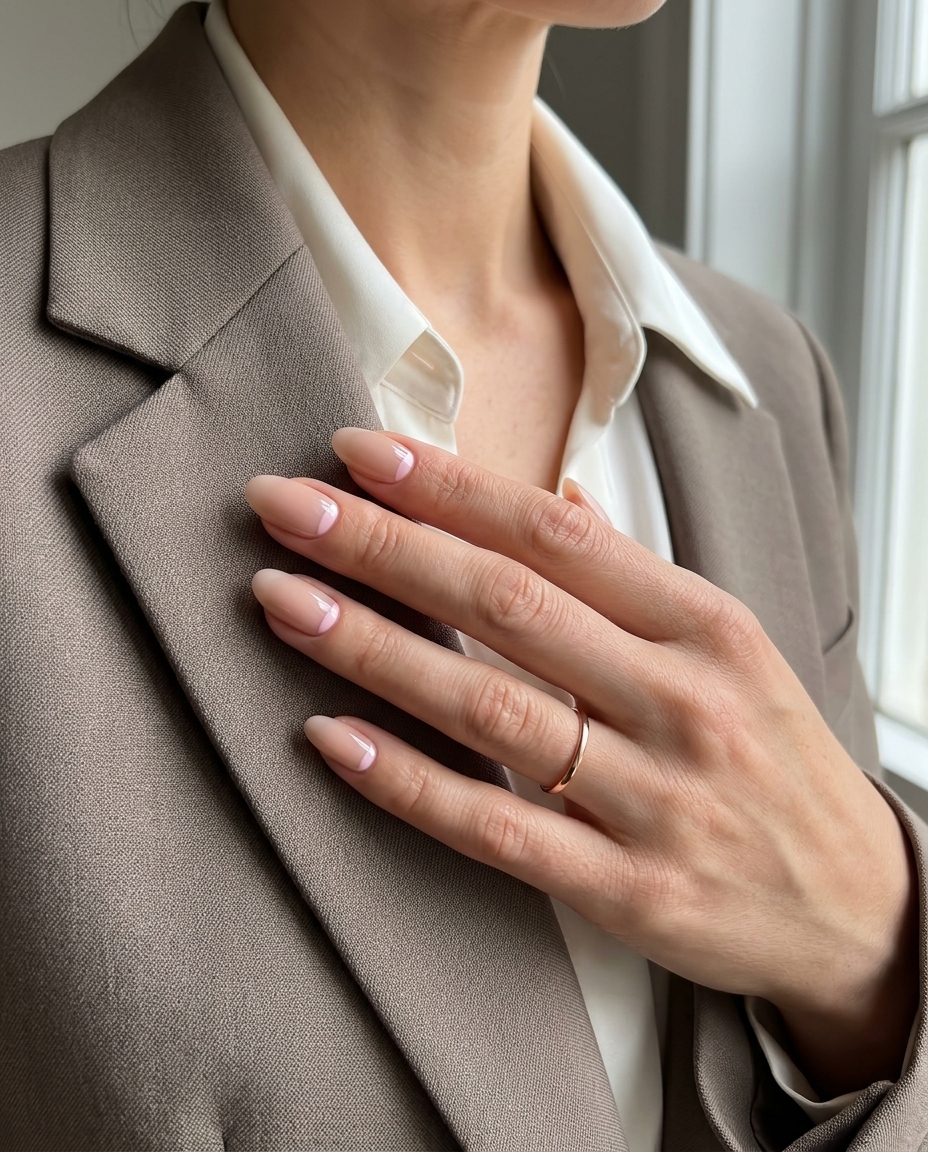 Sophisticated nude crescent French acrylic nails for wedding guest or formal event. Simple summer acrylic nail designs 2026.