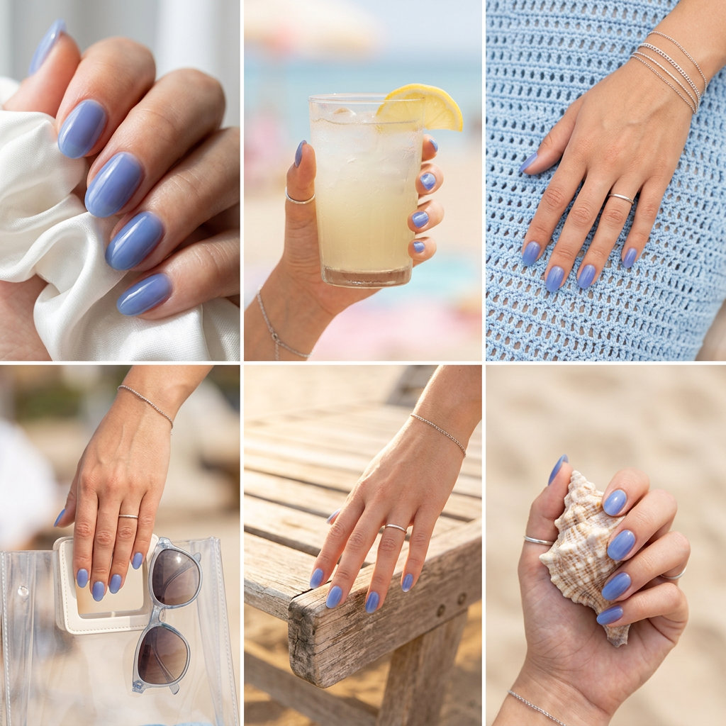 Blueberry Milk Jelly Nails 2026 | Sweet Summer Vacation Style Blueberry milk jelly nails for summer vacation, a sweet solid summer nails 2026.