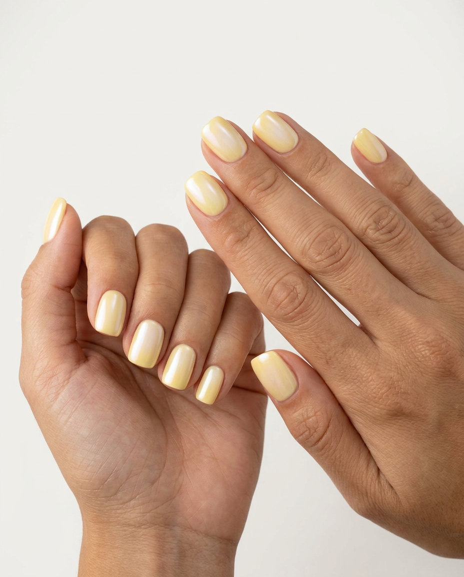 Butter Yellow Aura Nails 2026: Chic Weekend Style Soft butter yellow aura glazed nails for casual weekend wear in 2026. Chic, clean-girl style with pearlescent finish.