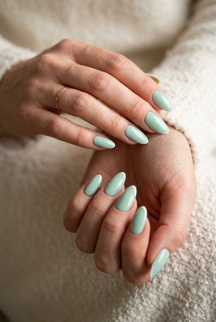 Mint green stiletto micro French nails for stiletto summer nails 2026. Chic for work.
