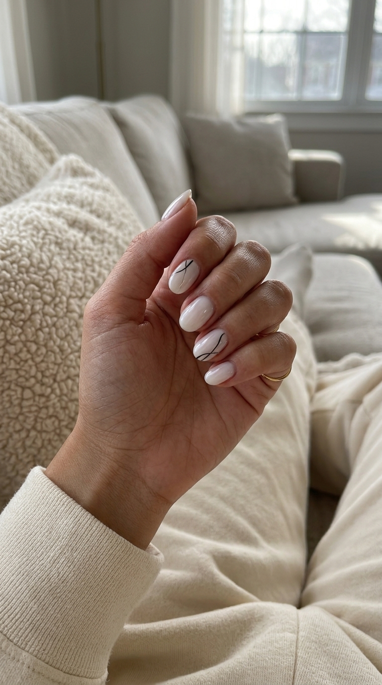 Summer Classy Nails 2026: Black Line Milk Bath Minimalist Black Line Milk Bath nails for summer classy nails 2026. Chic art for daily wear.