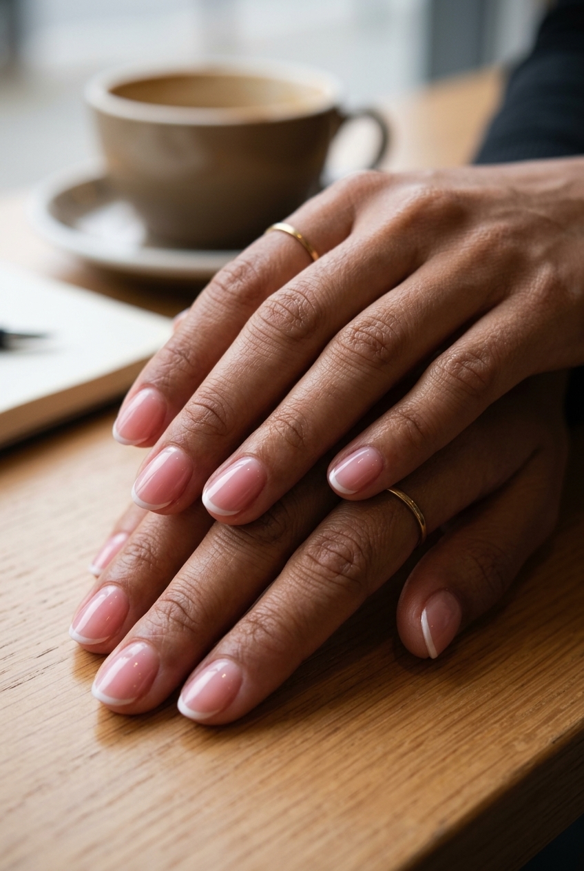 Summer Classy Nails 2026: Sheer Pink Micro French Classic sheer pink micro French nails for summer classy nails 2026. Elegant wedding & workwear style.