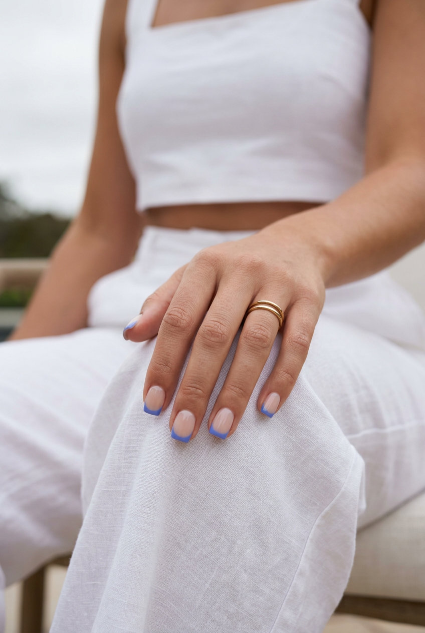 Periwinkle Reverse French Nails 2026: Chic Style Periwinkle reverse chic nails for summer dip nails 2026. Sophisticated and modern for office or casual.