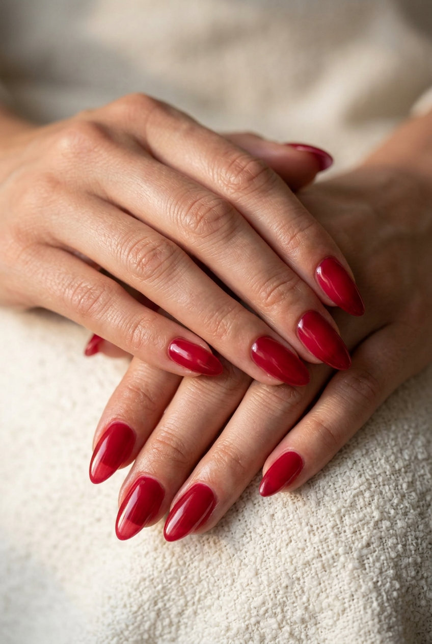 Cherry Red Glazed Donut: Summer Nail Colors 2026 Sultry cherry red glazed donut nails for summer nail colors 2026, ideal for date nights and parties.