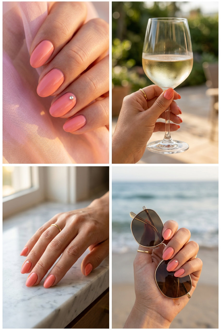 Nude Rhinestone Nails 2026 | Wedding Glam Nude nails with rhinestone detail for glamorous summer nail colors 2026, perfect for weddings.