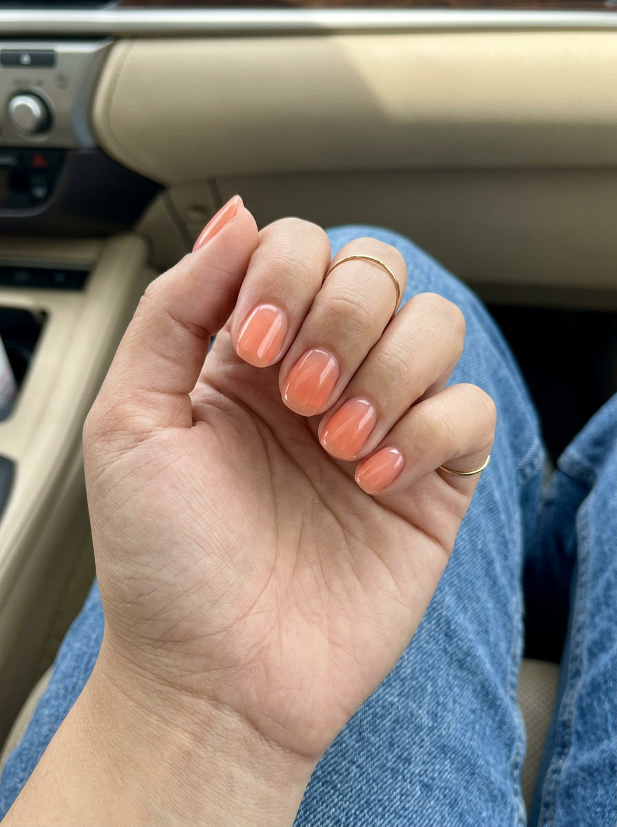 Peach Nectar Jelly Nails 2026: Juicy Summer Peach nectar jelly gloss nails, a vibrant summer nail color for vacations and beach trips.