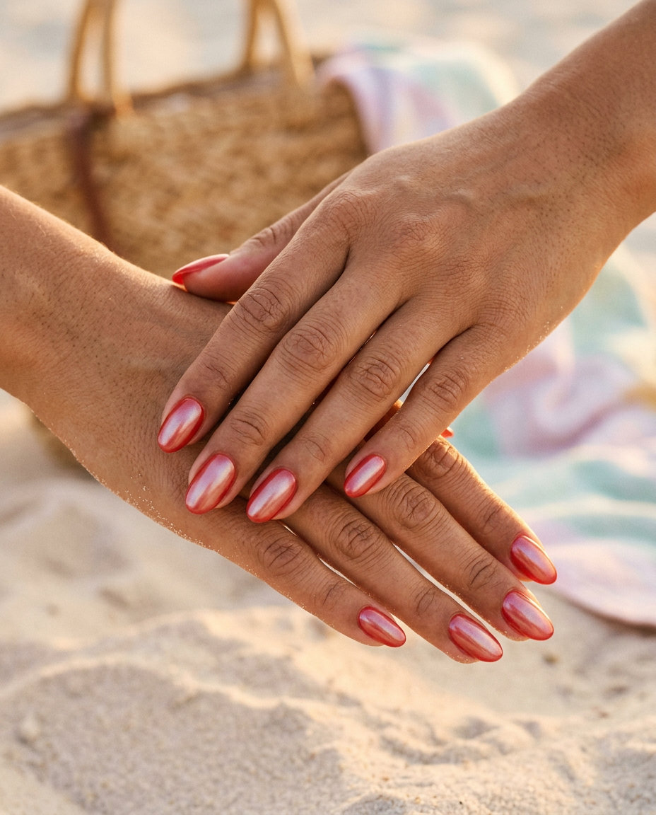 Seafoam Chrome French 2026 | Festival Vibes Seafoam green chrome French tips for whimsical summer nail colors 2026, ideal for festivals.