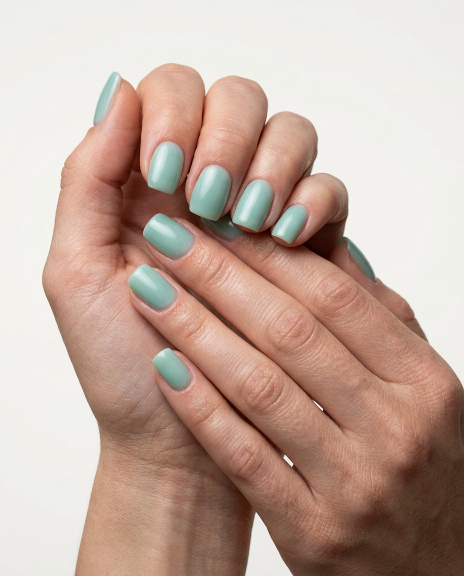 Seafoam Green Milky Nails 2026: Serene Vibes Seafoam green milky finish nails, a serene summer nail color for daily wear and relaxation.