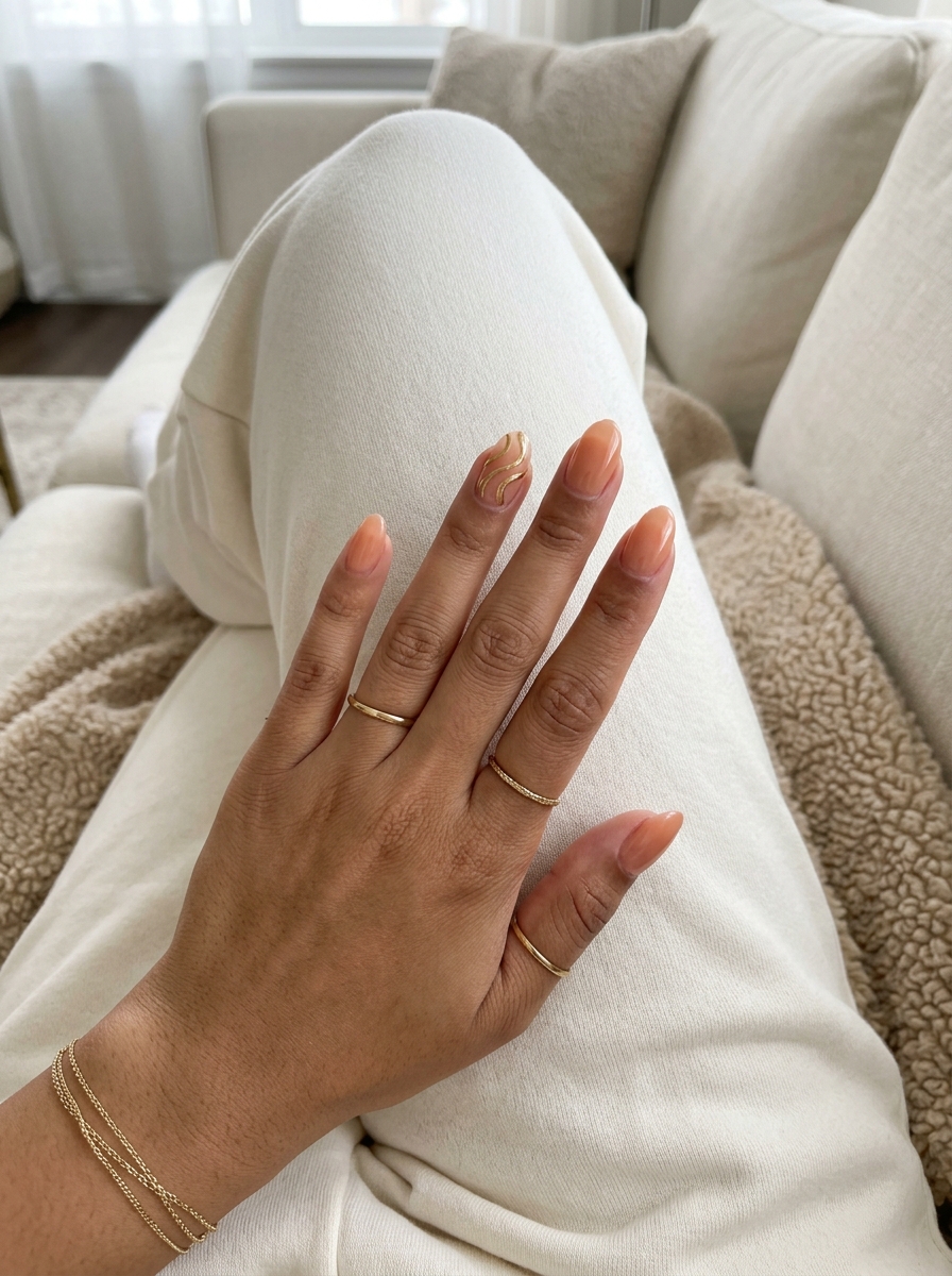 Golden Hour Swirl Nails 2026 | Elegant Daily Wear Golden Hour Swirl oval nails for summer nail manicure ideas 2026. Sophisticated, warm, elegant daily wear.