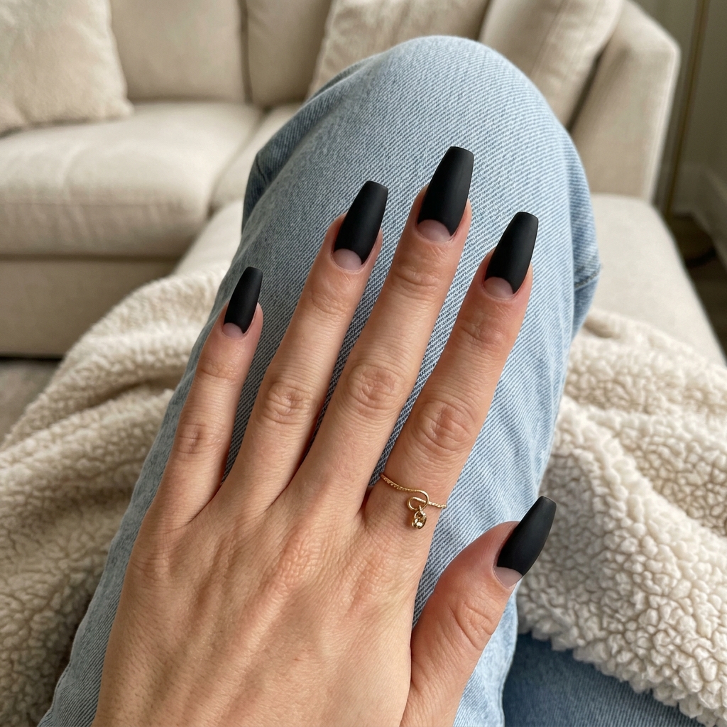 Midnight Matte French 2026: Edgy Date Night Nails Midnight Matte Reverse French manicure for date night: edgy, sophisticated matte black coffin nails. Summer nail manicure ideas 2026.