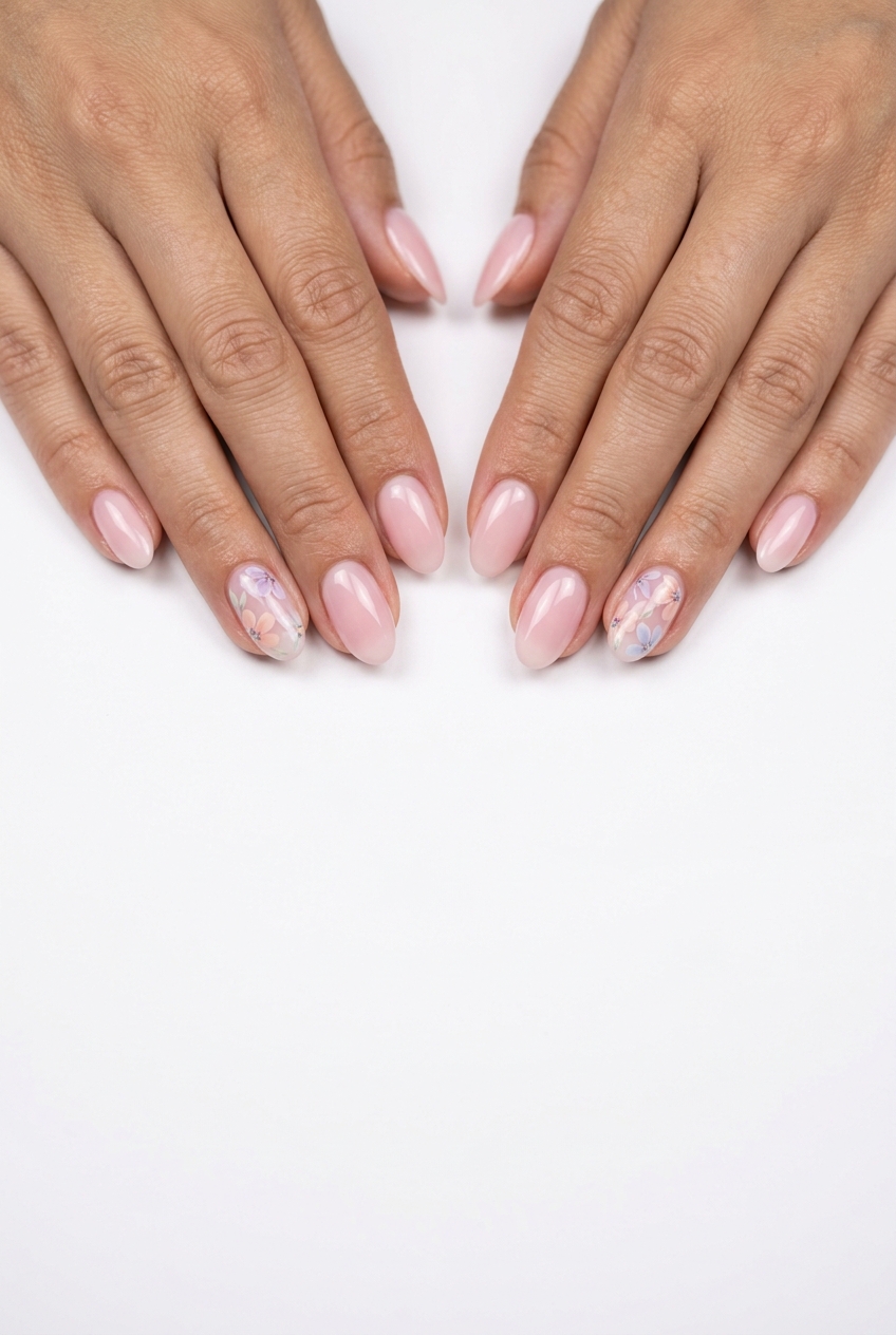 Enchanted Garden Milk Bath Nails 2026 | Wedding Style Enchanted Garden Milk Bath oval nails for summer nail manicure ideas 2026. Romantic, ethereal wedding style.
