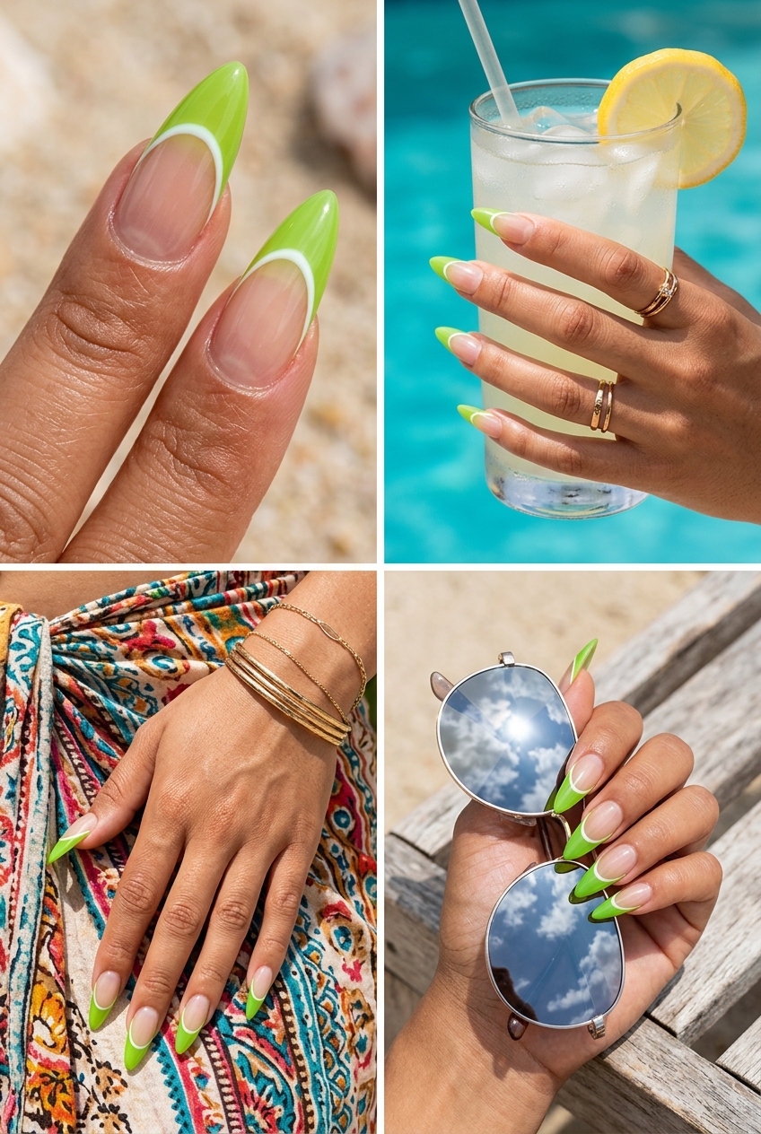 Vibrant Double Line Nails 2026 | Festival Statement Vibrant Double Line stiletto nails for summer nail manicure ideas 2026. Futuristic, bold festival style.