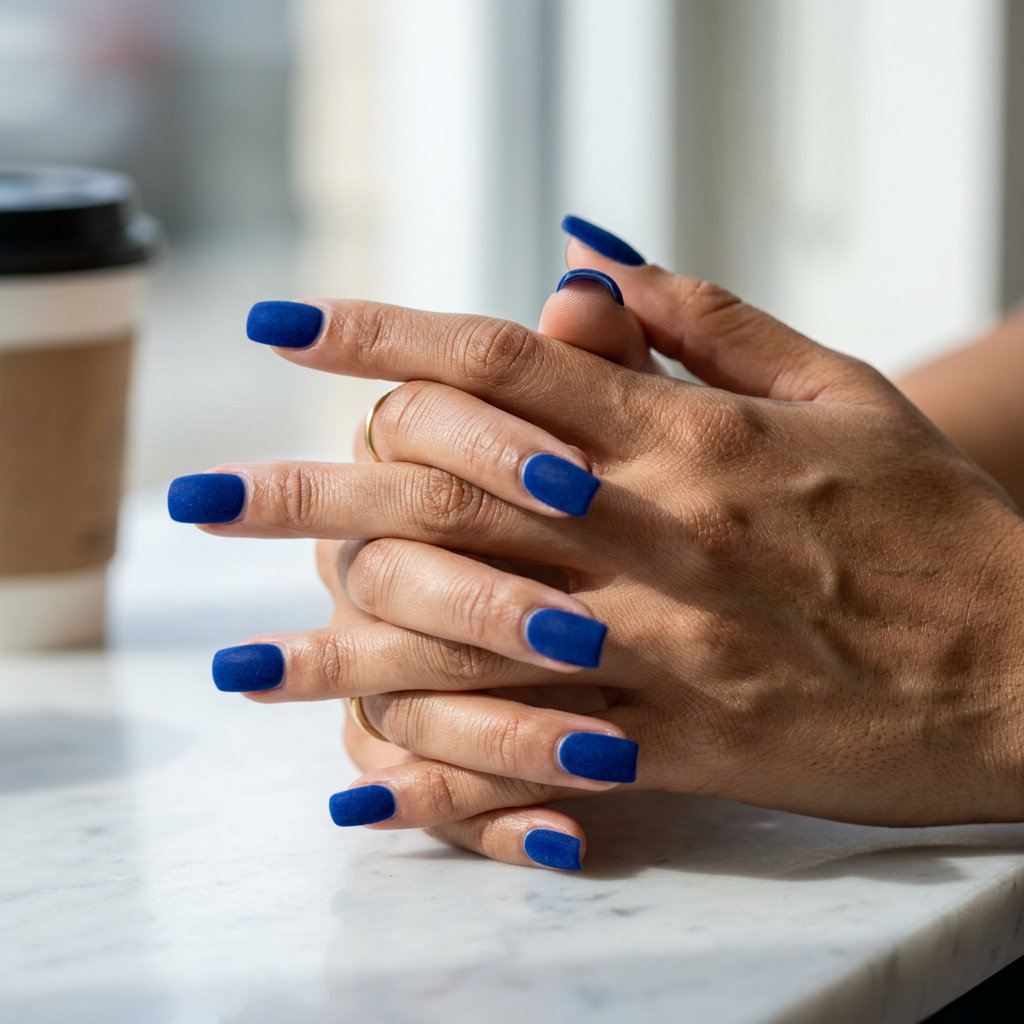 Cobalt Blue Velvet Solid medium square nails for summer nails square medium 2026 date night, evening events, or fashion-forward daily.