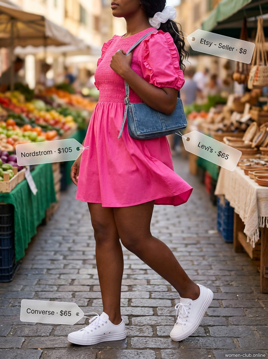 Playful hot pink sundress for petite & curvy women, great for picnics 2026.