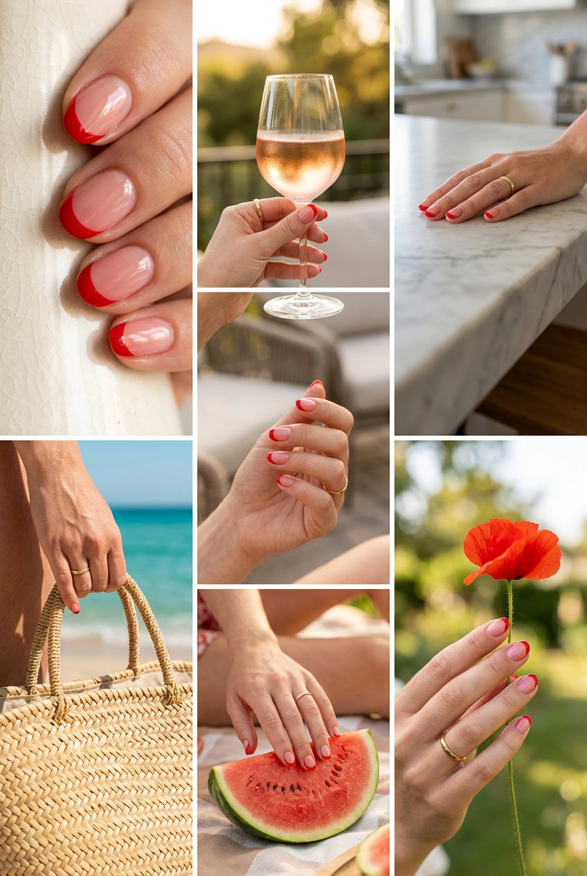 Classic red French short oval nails for summer red nails 2026, polished for daily wear and casual outings.