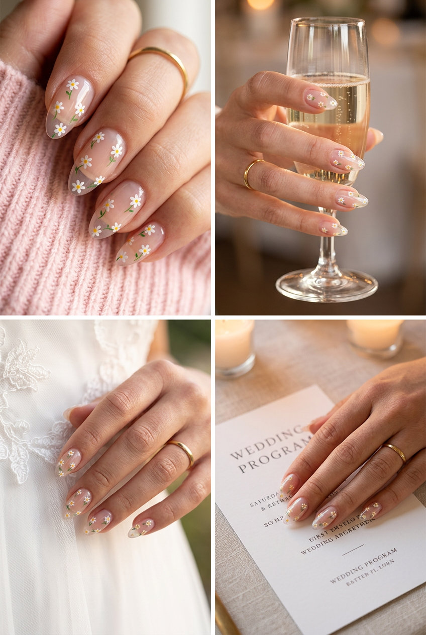 Daisy Jelly Bloom Nails 2026 | Sweet & Romantic Daisy jelly blooms nails for summer vibes nails 2026. Romantic, sweet wedding, casual, daily wear.