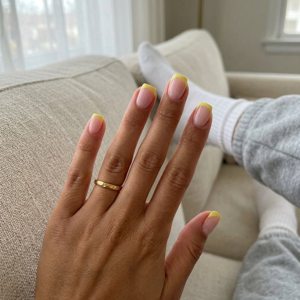 Lemonade French Squares | Summer Vibes Nails 2026 Cheerful lemonade French summer square nails for summer vibes nails 2026.