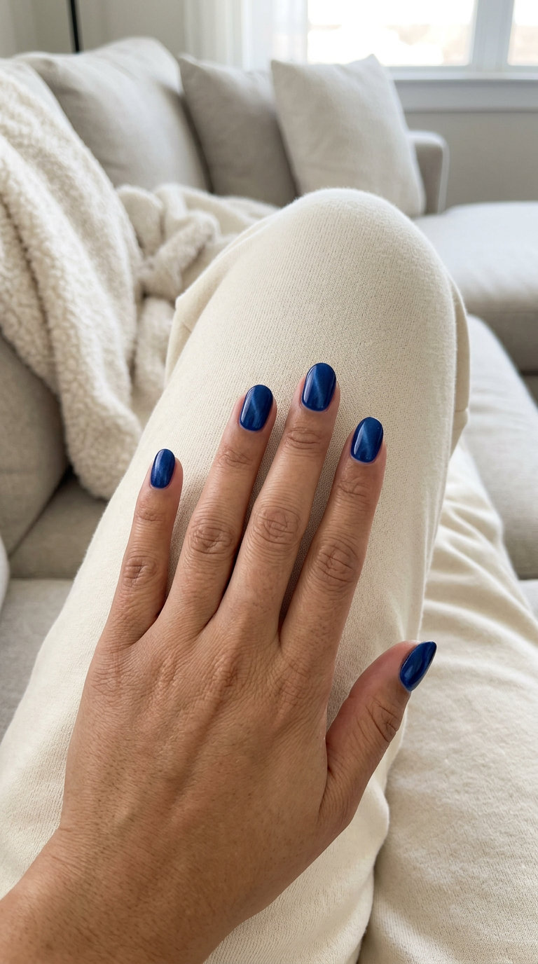 Cobalt Velvet Cat-Eye | Summer Vibes Nails 2026 Sultry velvet cobalt cat-eye oval nails for summer vibes nails 2026.