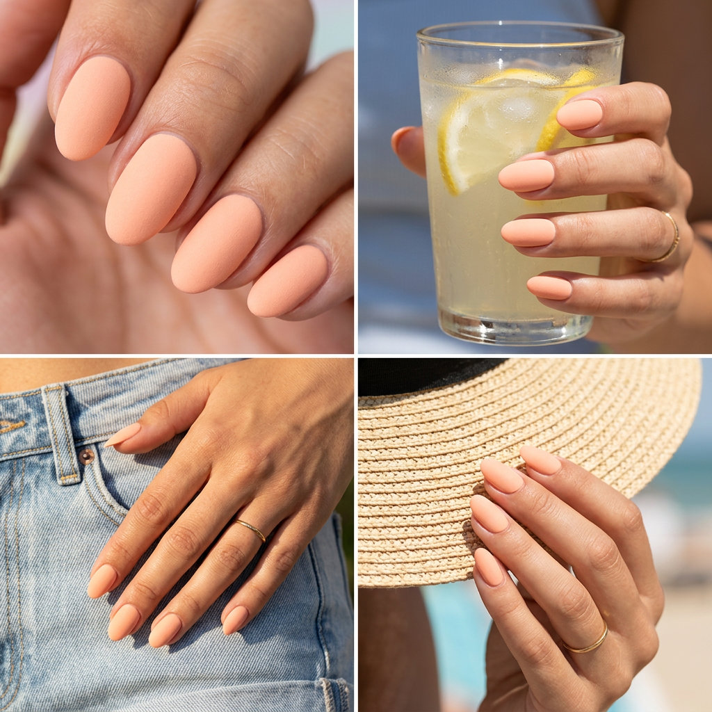 Velvet Peach Nails 2026: Sophisticated & Clean Velvet peach cloud nine nails for a sophisticated, clean-girl look. Summer vibes nails 2026.